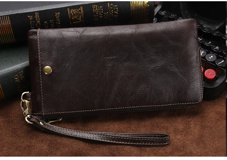 CONTACT'S Genuine Leather Wallets for Men Long Bifold Casual Clutch Men's Wallet Male Handbags Card Holder Coin Purse Money Clip