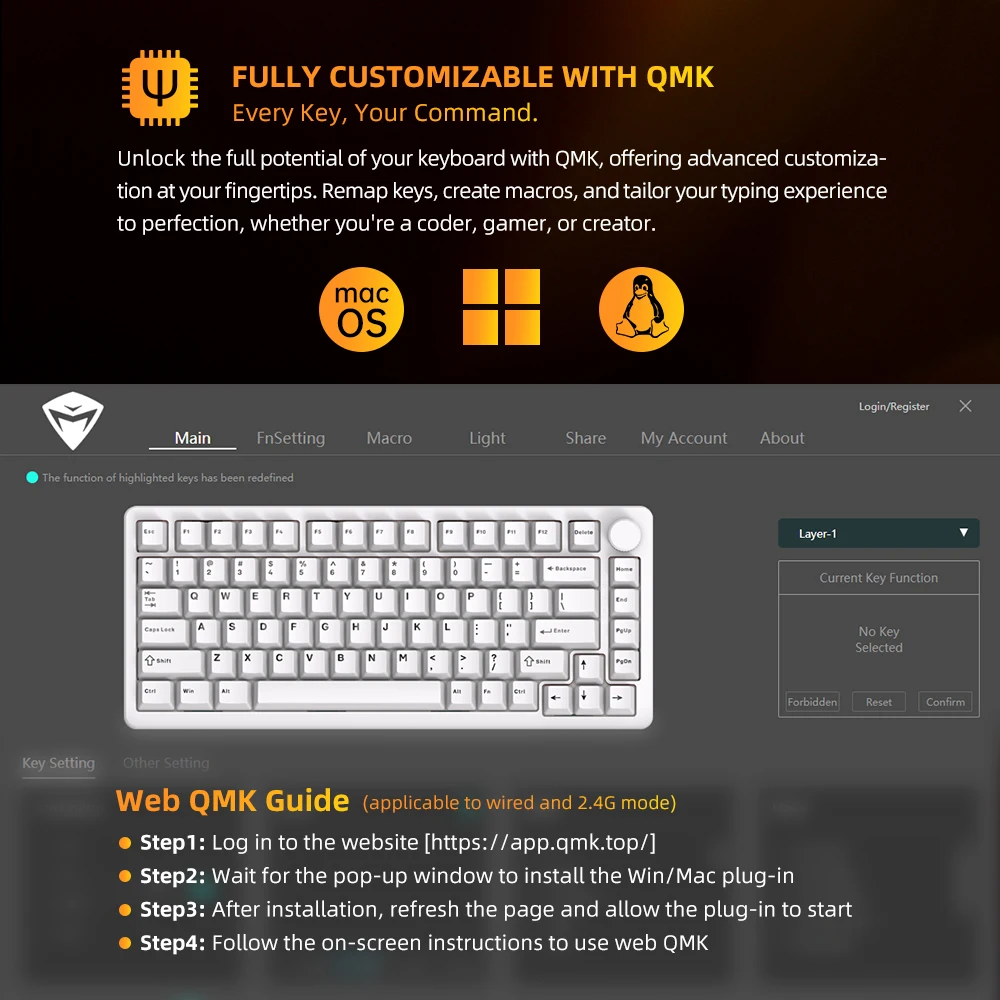 마체니케 K600-B82W 기계식 키보드 트라이 모드 가스켓 마운트 75% ANSI 레이아웃 RGB 백라이트 무선 게이밍 키보드