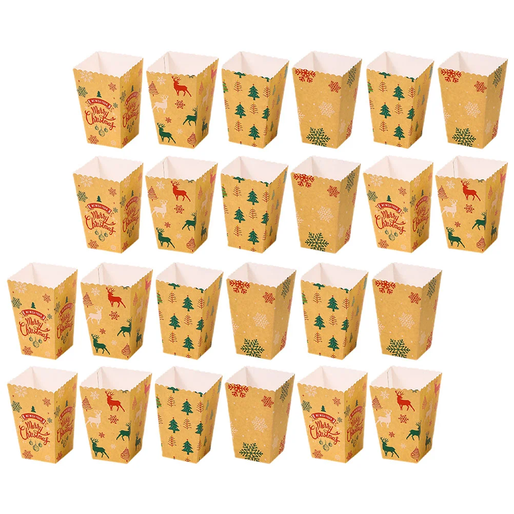 

24 Pcs Christmas Popcorn Box Paper Cups Favor Boxes Party Snacks Container Disposable Baking French Fries