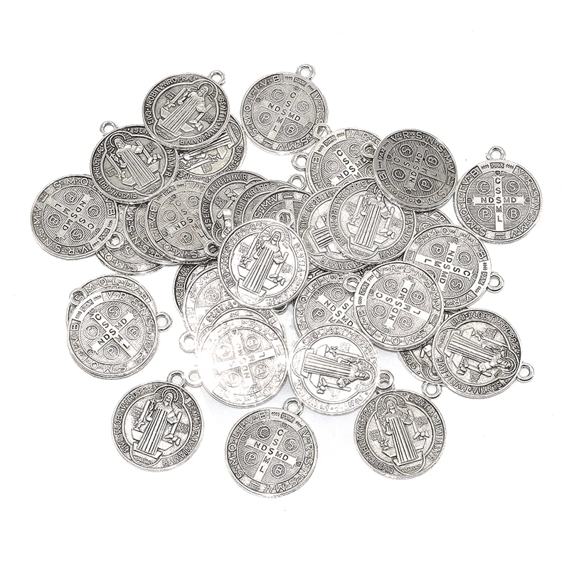 10pcs St Benedict Medals Charms Alloy Metal Saint Benedict Protection From Evil Pendants For DIY Women Men Jewelry Making Gifts