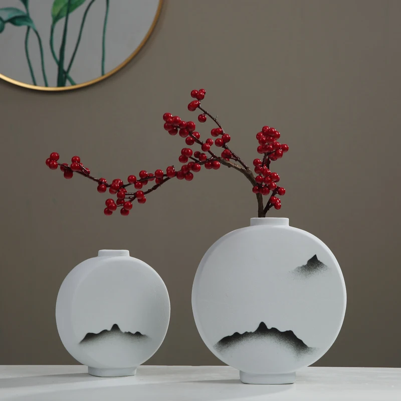 

Chinese Ink Ceramic Vase Ornaments Living Room Dining Table Diarrier Tablet Bottle Dried Flower Flower Arrangement Accessories
