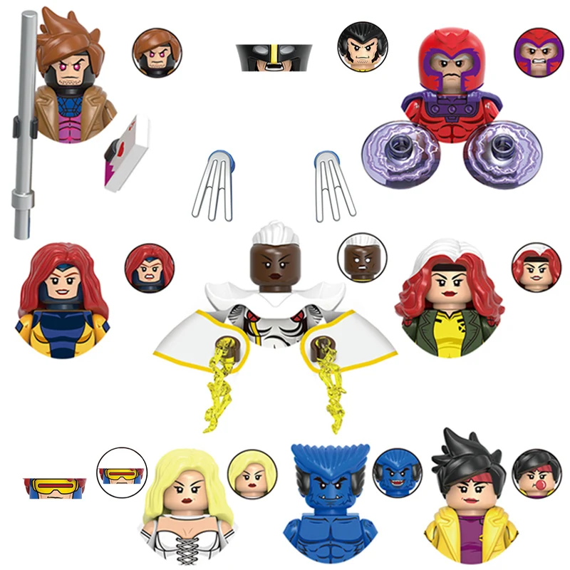 The White Queen Magneto Gambit Beast Jubilee Phoenix Storm Cyclops Rogue Wolverine Model Blocks Moc Bricks Set Regali Giocattoli G0166