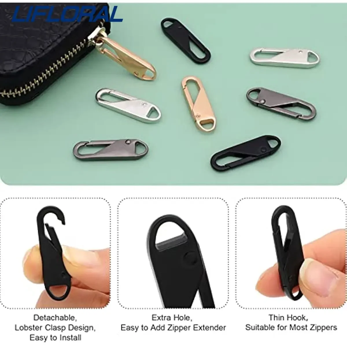 Zipper Pull Replacement, 8 Pieces Detachable Zipper Pull Tabs for Luggage Clothing Jackets Backpacks Boots Purse Coat