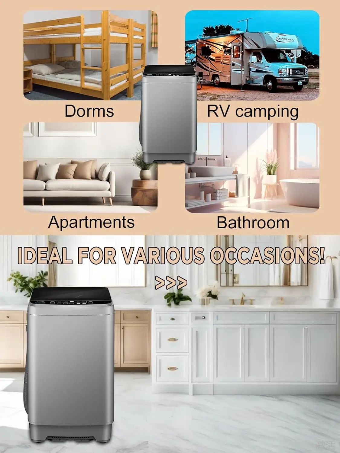 Full Automatic Washing Machine 25lbs Compact Portable Washing Machine with LED Display Drain Dump 10 Wash Programs