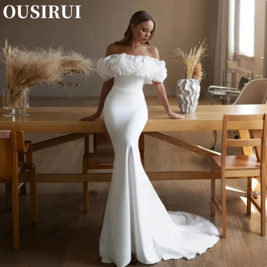 

OUSIRUI Wedding Dresses Sweep Train Custom Made 2024 Sexy Long Sleeves Scoop Neckline Sheath/Mermaid Vestido De Noival