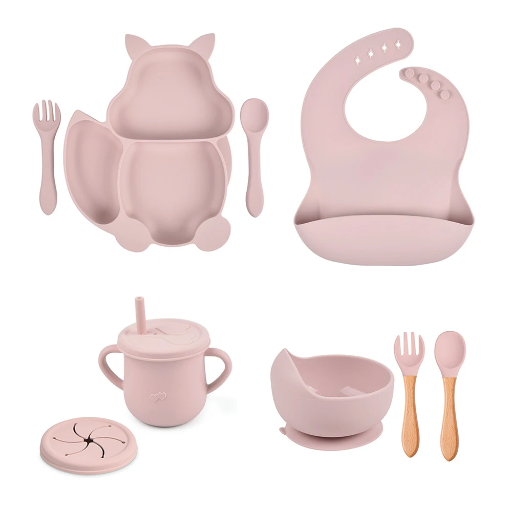 Baby Tableware Set 8Pcs/Set Silicone Non-slip Feeding Dinnerware