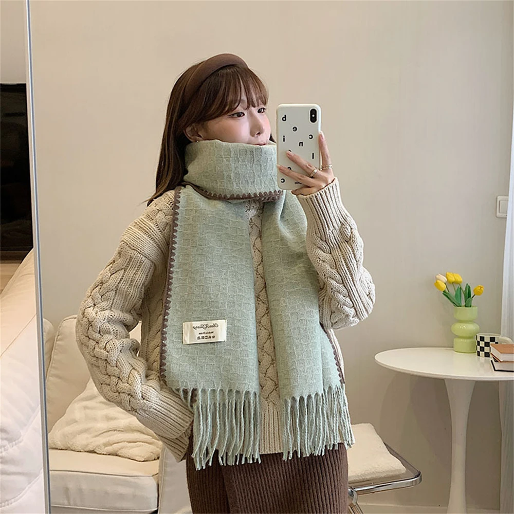 

Classic Plaid Scarf Winter Solid Color Thickened Wraparound Scarf Couple Warm Scarf Women Long Shawl Hijab Clothing Accessories