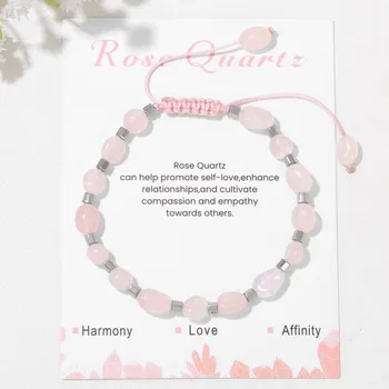 Irregular Rose Quartzs Beads Bracelets For Women Men Hematite Natural Stone Amethysts Adjustable Rope Braided Bracelet Jewelry