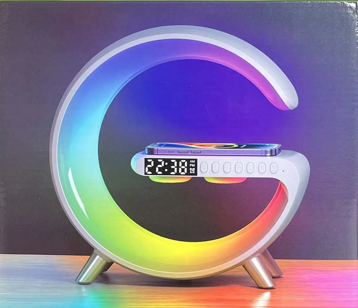 

Multifunctional Wireless Charger Atmosphere Lamp,Bluetooth Speaker,Clock Alarm,APP Control,10 Light Color Modes,Bedroom Lamp