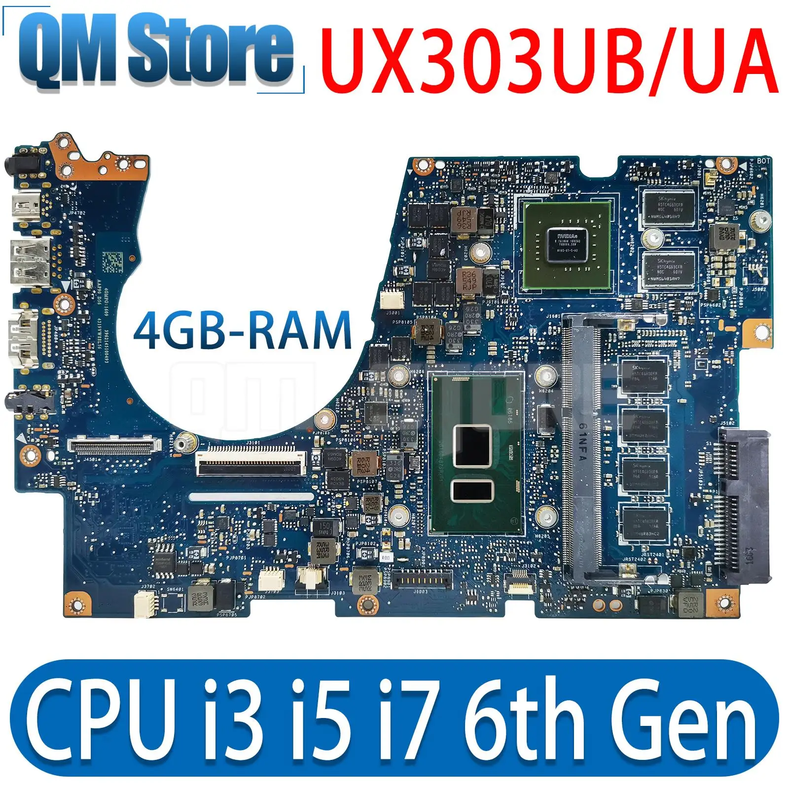 

UX303UB Notebook Mainboard For ASUS UX303 UX303U BX303UA UX303UA U303UB U303UA Laptop Motherboard CPU I3 I5 I7 6th Gen 4GB RAM
