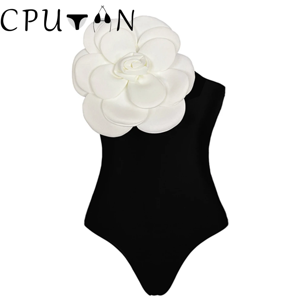 

CPUTAN 2023 Blue Bikini Sexy 3D Flowers One Piece Shoulder Swimsuit Women Swimwear Summer Girls Luxury Beach Monokini Bath Suit