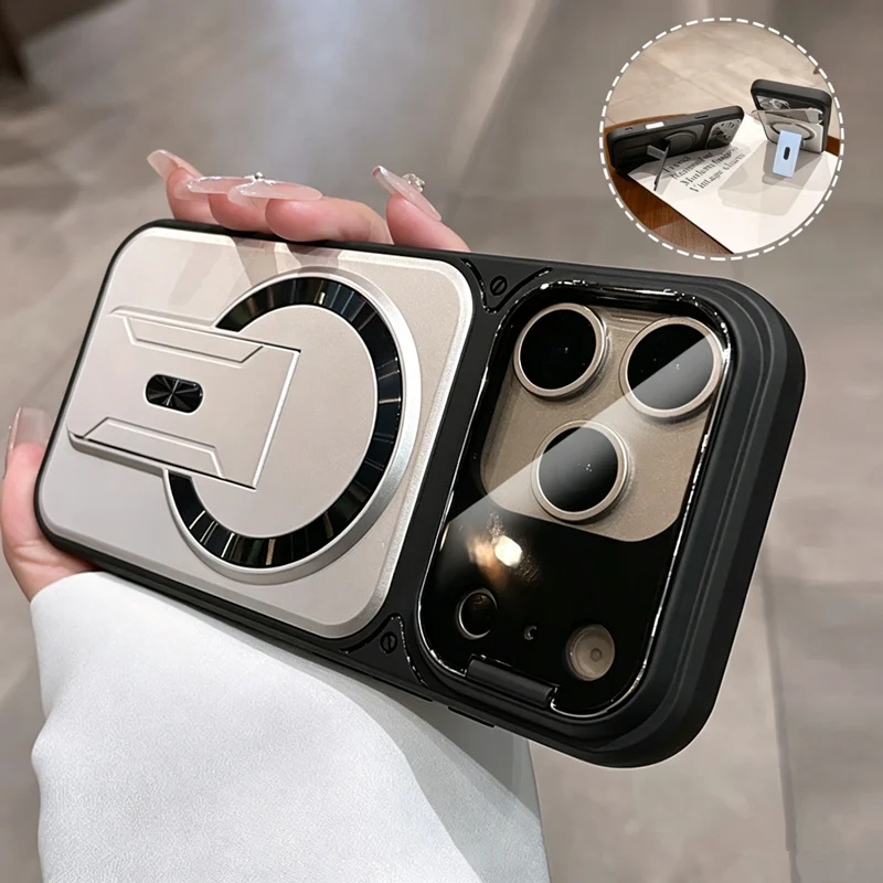 Foldable Magnetic Kickstand Case with Magsafe Lens Protector and Stand Cover