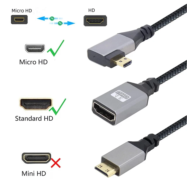20CM Micro HDMI-Compatible Adapter Cable Right Angled Micro HDMI-Compatible Extension Cable 4K@60HZ for Cameras HDTV Monitor 1