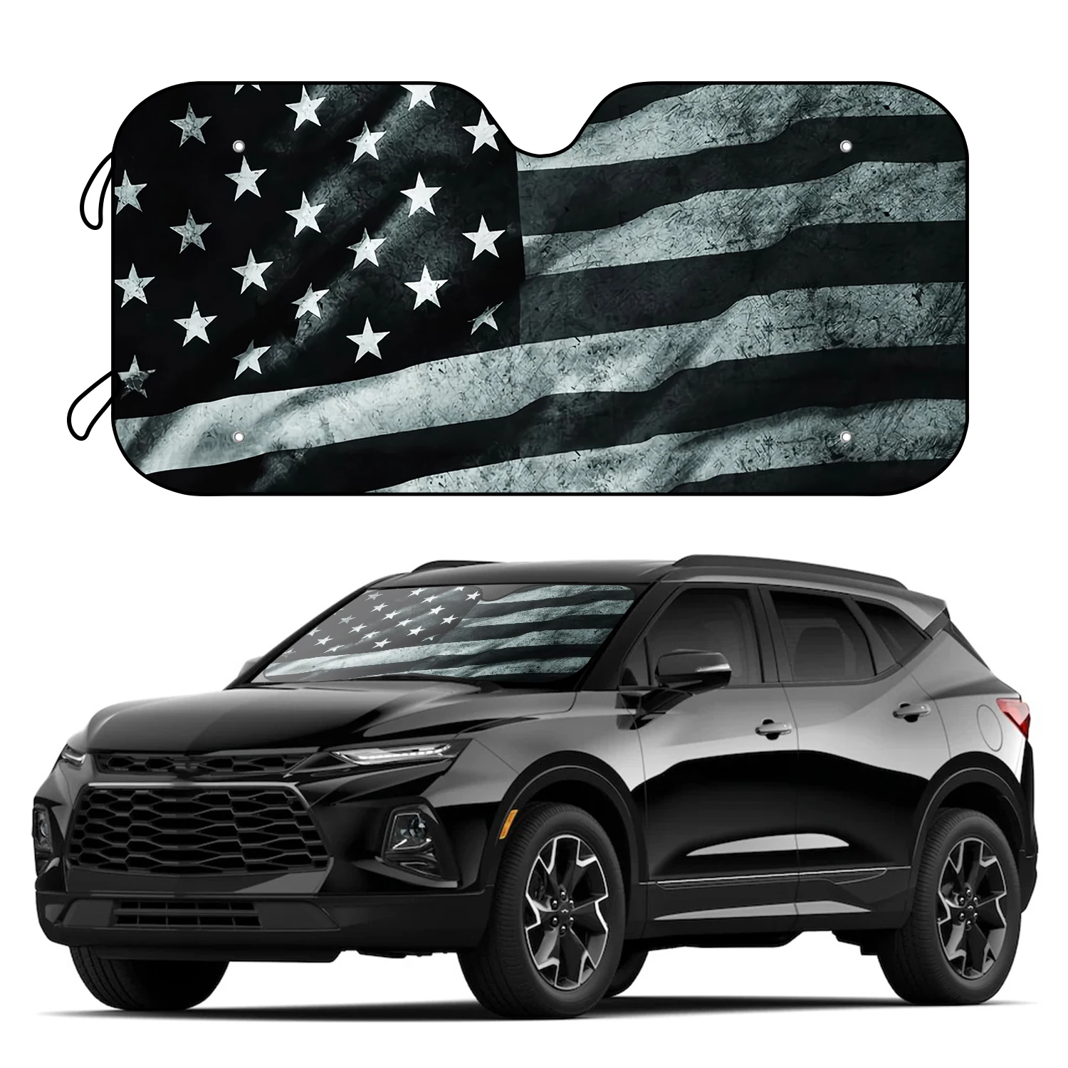 

1pc American Black And White Flag Car Windshield Sunshade Foldable Sun Shade Blocks UV Rays Keep Your Vehicle Cool Fit Most Cars