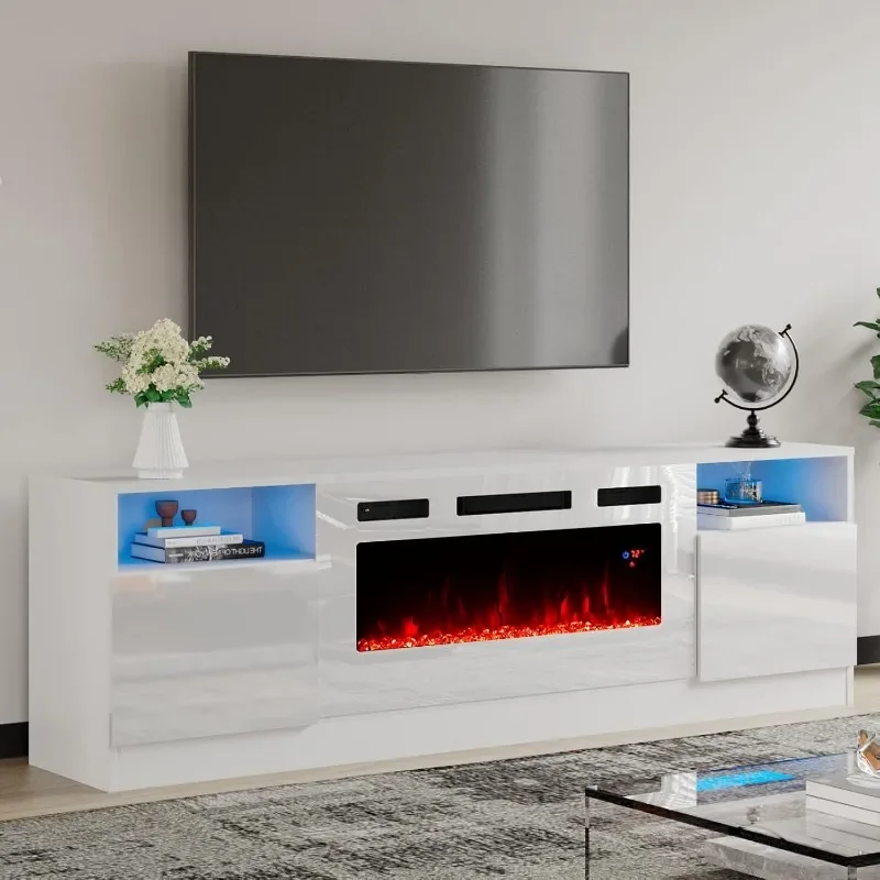 TV Stand with Fireplace, LED Light Entertainment Center with 36" Electric Fireplace, 70" Modern Wood Entertainment Stand 6