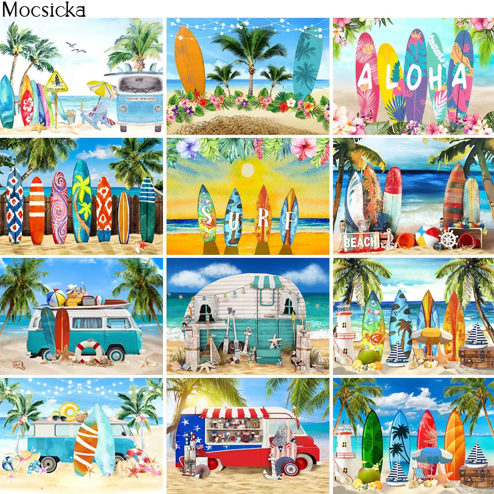 

Фон для фотосъемки летняя тропическая доска для серфинга пляжа Гавайская детская декорация на день рождения фон для фотостудии реквизит дл...