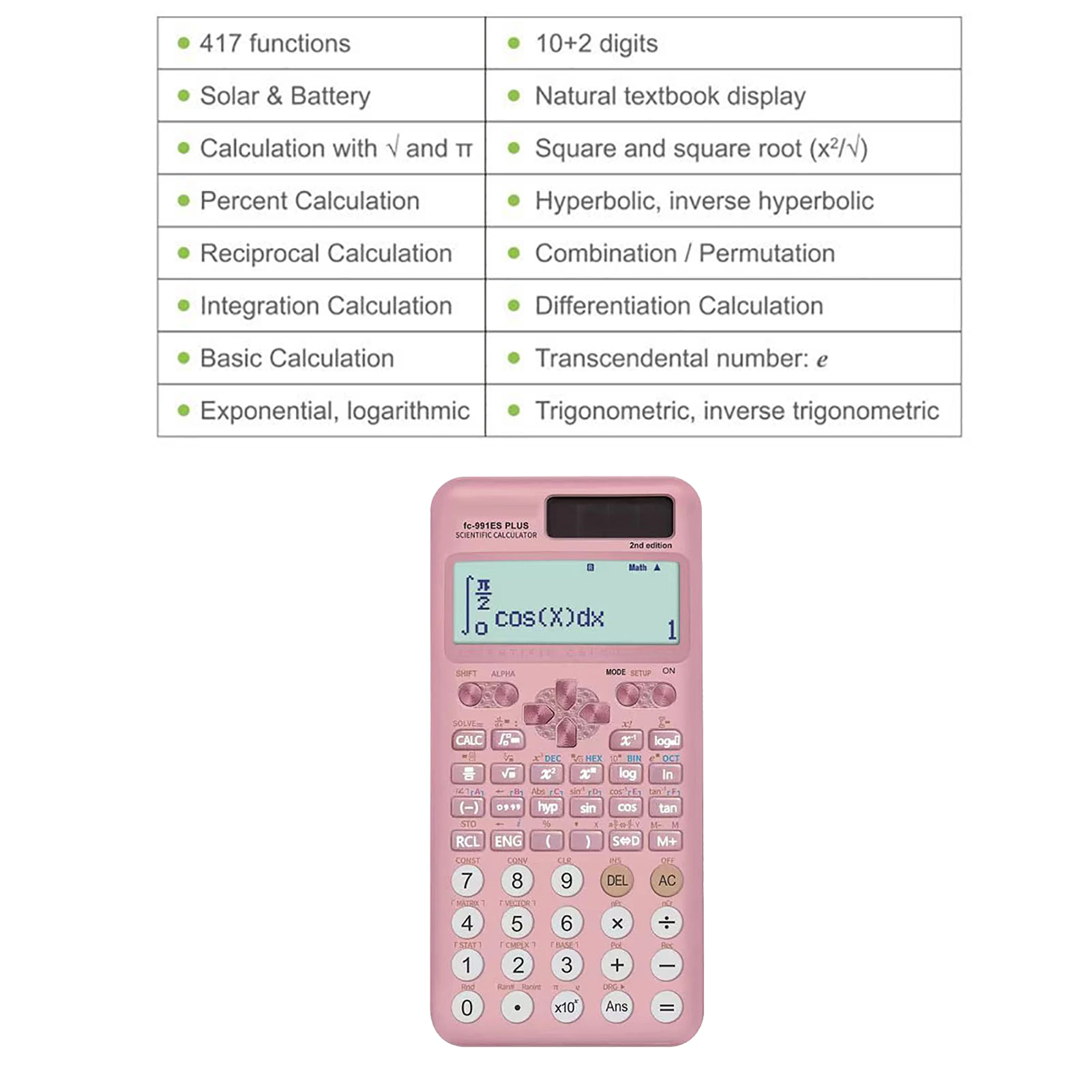 Scientific Calculators Math Calculator with 417 Function 10+2Digits Display Dual Power Supply Ideal for Teachers College Student - 6