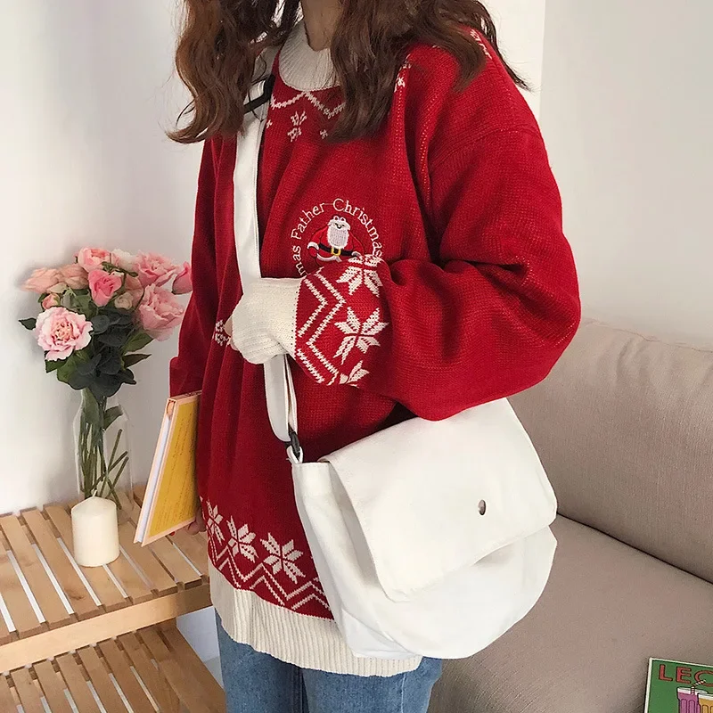 

Простая Холщовая Сумка через плечо, маленькая однотонная сумка-мессенджер с клапаном для школьниц, практичный портфель на плечо