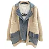 2023 New Autumn Winter Women Splicing Denim Jacket Women Long Sleeve Jean Jackets Female Loose Sweater Cardigan Jacket 4