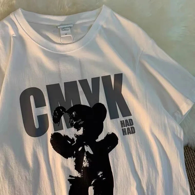 

Classic Little Bear Print Short Sleeve Couple T-shirt Summer Loose Casual Versatile Half Sleeve Top Ins