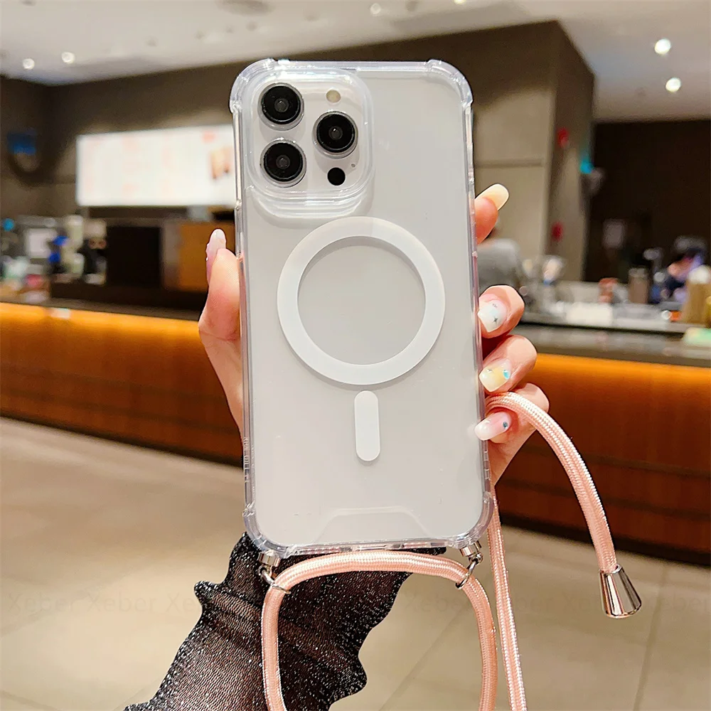 Crossbody Lanyard with Magnetic Wireless Charging Clear Case