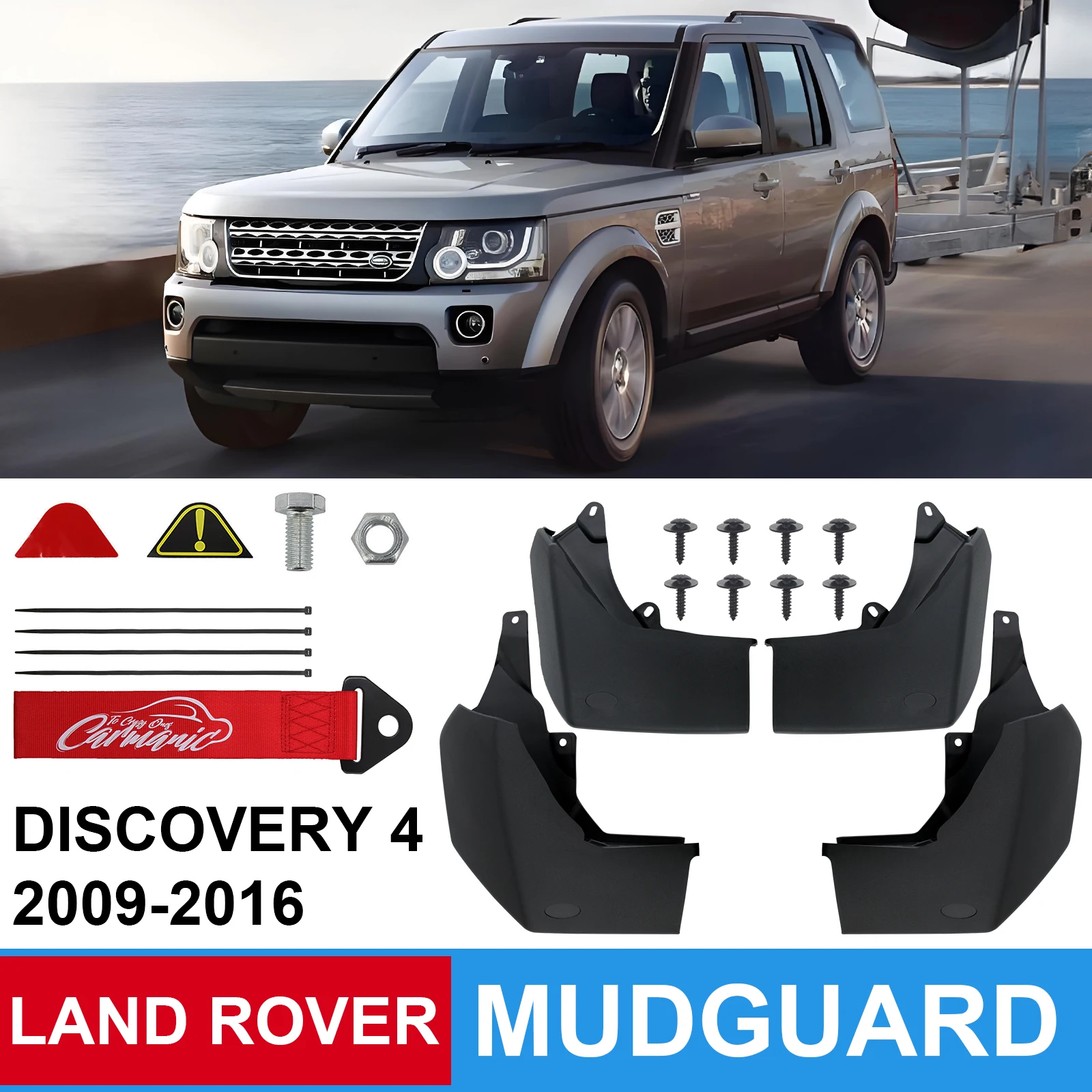 Land Rover LR4 Discovery 4 Splash Guards – Front & Rear Set Of 4, Black, Fits 2010-2016 – Mud Flaps With Hardware