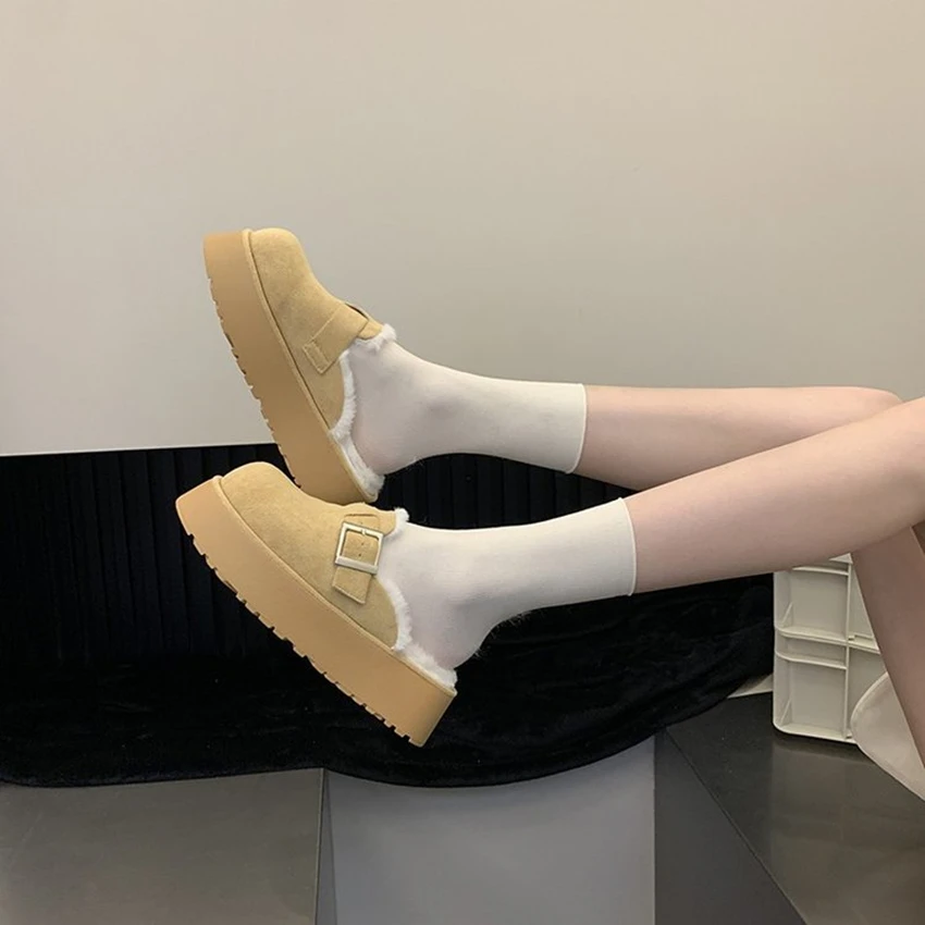 Flats Shoes Fur Women Platform Slippers Winter 2024 New Brand Warm Casual Flip Flops Short Plush English Style Fashion Casual 40