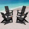 Modern Adirondack Chairs Set of 4,Weather Resistant with Cup Holder Oversize Plastic Fire Pit Chairs Plastic Outdoor Chair 3