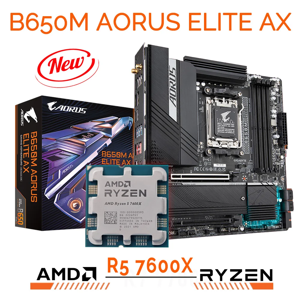 

Gigabyte B650M AORUS ELITE AX AM5 Motherboard Combo DDR5 + AMD RYZEN 5 7600X Processor AM5 Ryzen 7000 Series Ryzen Kit M.2 New