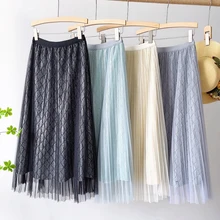 

Wasteheart New Spring Black Gray Skirts Women Fashion Mid-calf Length Skirt All-match Clothing Sexy A-Line Skirts Pleated