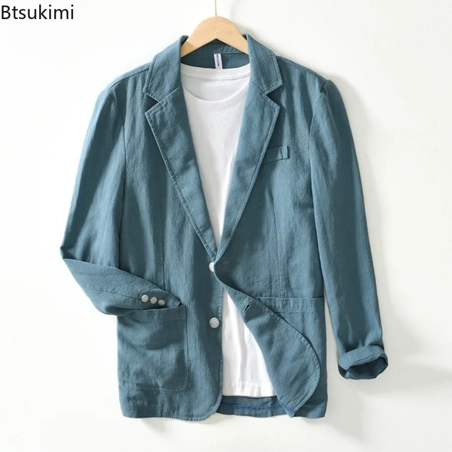 Spring Summer New Men's Cotton Linen Blazer Jackets Fashion Solid Slim Casual Business Thin Style Suit Coat Men Comfy Small Suit