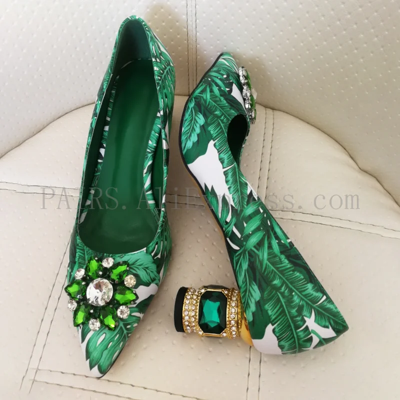 Luxury High Heel Green Shoes Rhinestone High Heels Shoes 2020 Green Shoes Women Pumps