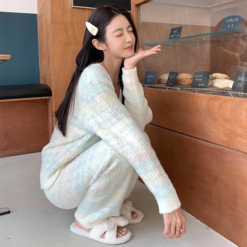 Pajamas for women in autumn and winter, soft and sweet temperament, socialite with a small fragrant style cardigan, thickened an