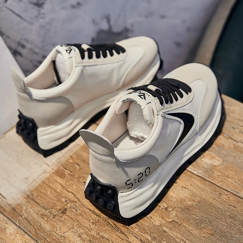 Genuine Leather Spring 2023 New Explosive Color-block Breathable Women's Shoes Platform Soft Sol Athleisure Dad Shoes