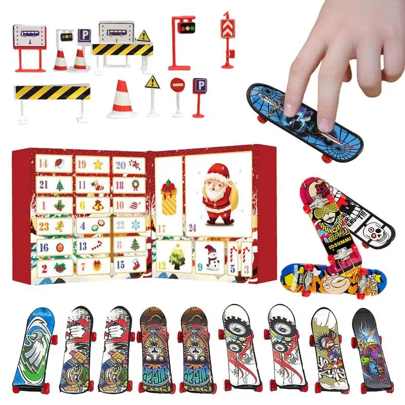 

2024 Mini Finger Skateboard 24 Days Christmas Advent Calendar With Colorful Fingertips Movement Skate Toys Party Gifts For Kids