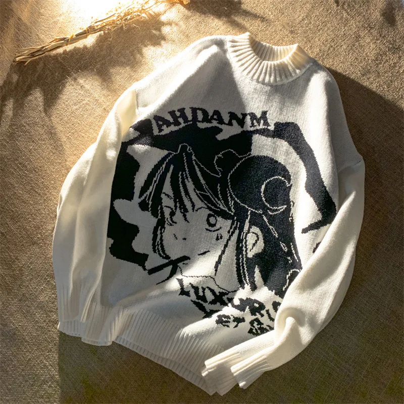 

Japanese Women Hip Hop Knitted Streetwear Harajuku knitwear Vintage Anime Girl Knit Cotton Pullover Grunge Gothic Sweaters Tops