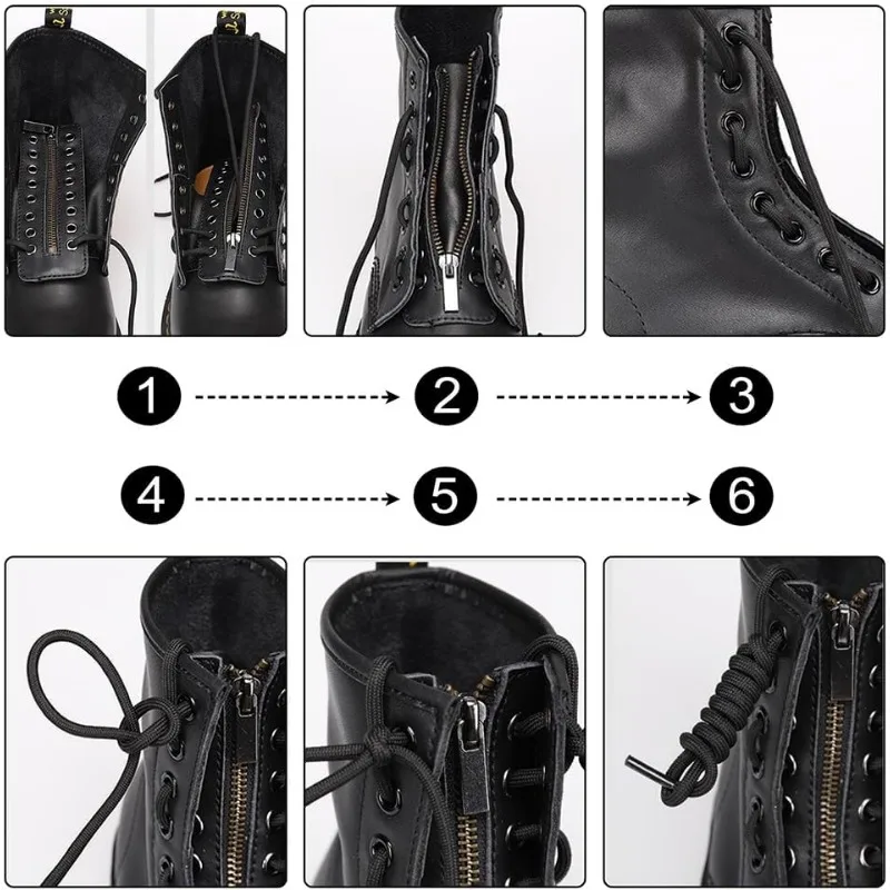 2 Pairs Leather Lace-in Boot Zipper Inserts 6.9 x 2 Inch Eyelets Zipper Boot Laces 10 Holes No Tie Shoe Laces for Adults Men