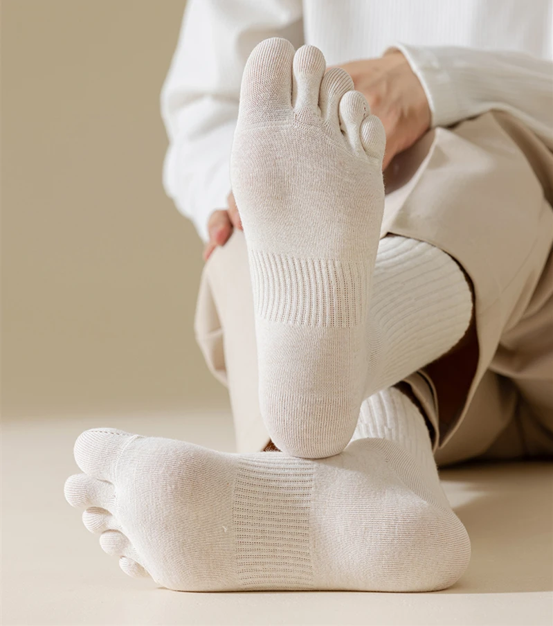 5 Paare/los Männer Fünf Finger Socken Herbst/Winter Wärme 100 % Baumwolle Einfarbig Split Toe Sport Socken Anti-geruch Harajuku Zehen Socke – Detail 14