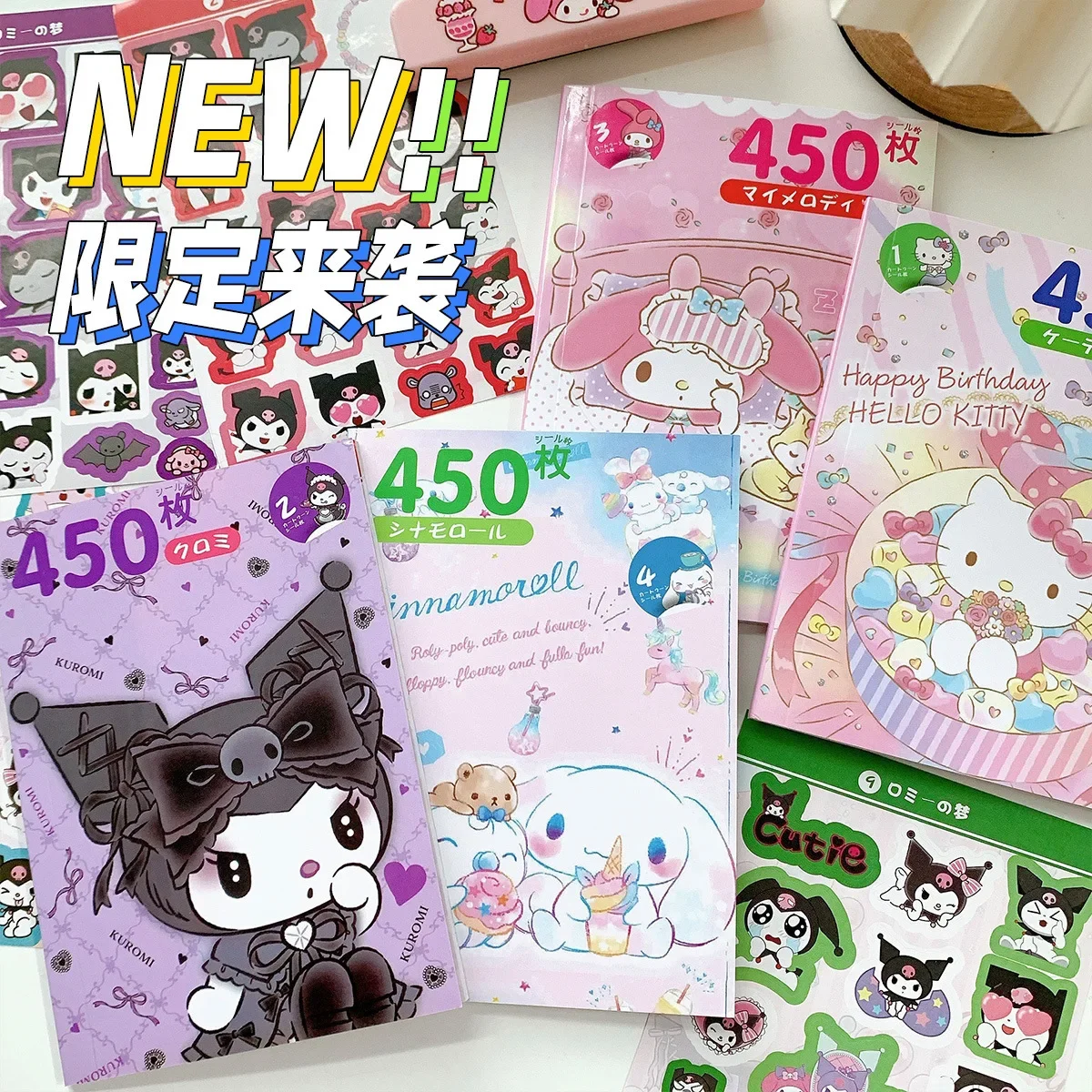 

450Pcs/book Ins Style Sanrio Stickers Books Cute Cartoon Kuromi Hello Kitty Pochacco Cinnamoroll Handbook Decoration Sticker Toy