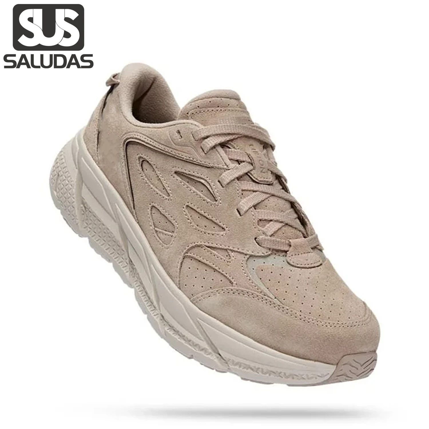 

SALUDAS Clifton L Suede Road Running Shoes Thick Sole Cushioned Tennis Shoe Men and Women Genuine Leather Luxury Casual Sneakers