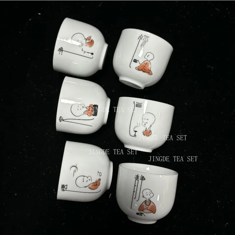 6pcs Chinese Ceramic tea cup set White Porcelain Pu'er Master cup Boutique Tea Bowl Household Drinkware Tea set Accessories