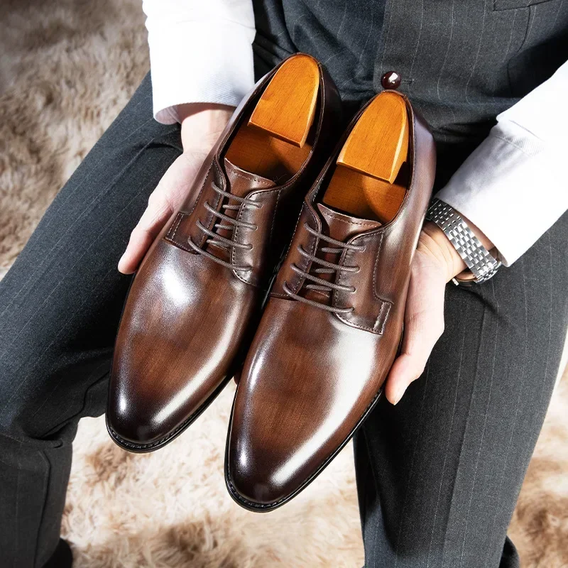 

Luxury Mens Leather Shoes High Quality Men's Shoes Pointed Oxford Wedding Leather Men Dress Shoes 2023 Gentleman Office Man Shoe