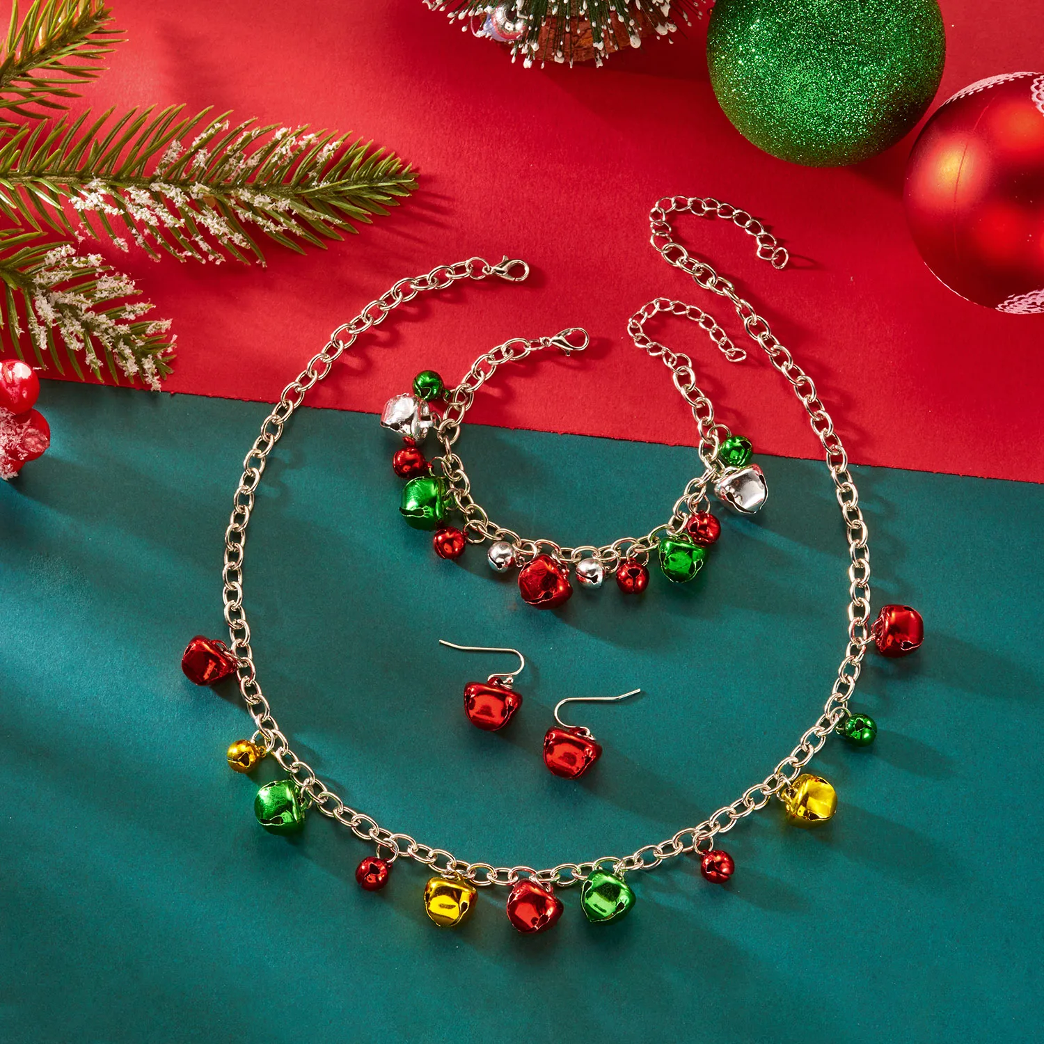 Übertriebene Weihnachtsglocke Halskette Armband Ohrring für Frauen Trendy Jingle Bell Neujahr Festival Party Schmuckset Weihnachtsgeschenk – Detail 6