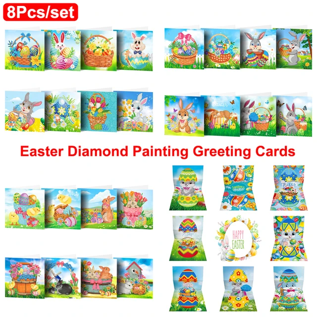 Easter Greeting Cards DIY Diamond Painting Card Bunny Egg Diamond  Embroidery Mosaic Cartoon Postcards Diamond Art