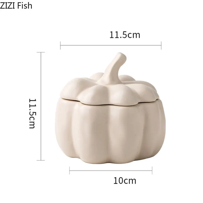 Ceramic Storage Jar Ceramic Storage Tank Pumpkin Shape Porcelain Bowl Ceramic Candle Jar Candy Jar Store Canister Household Kitchen Container