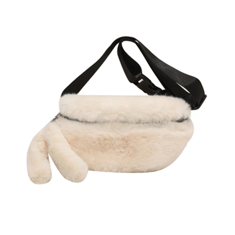 New Faux Rabbit Fur Fanny Pack Women Plush Waist Bag Men Winter