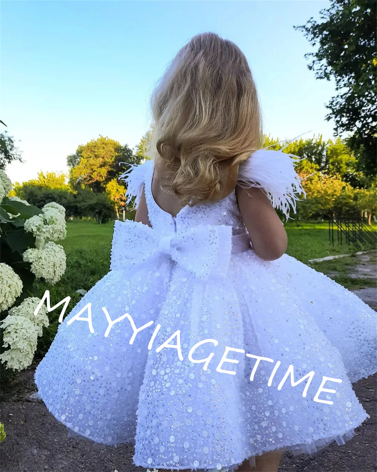 

Flower Girl Dress with Lace Tulle Skirt Bow Princess Wedding Party Dress for Elegant Child Christmas Gift Communion
