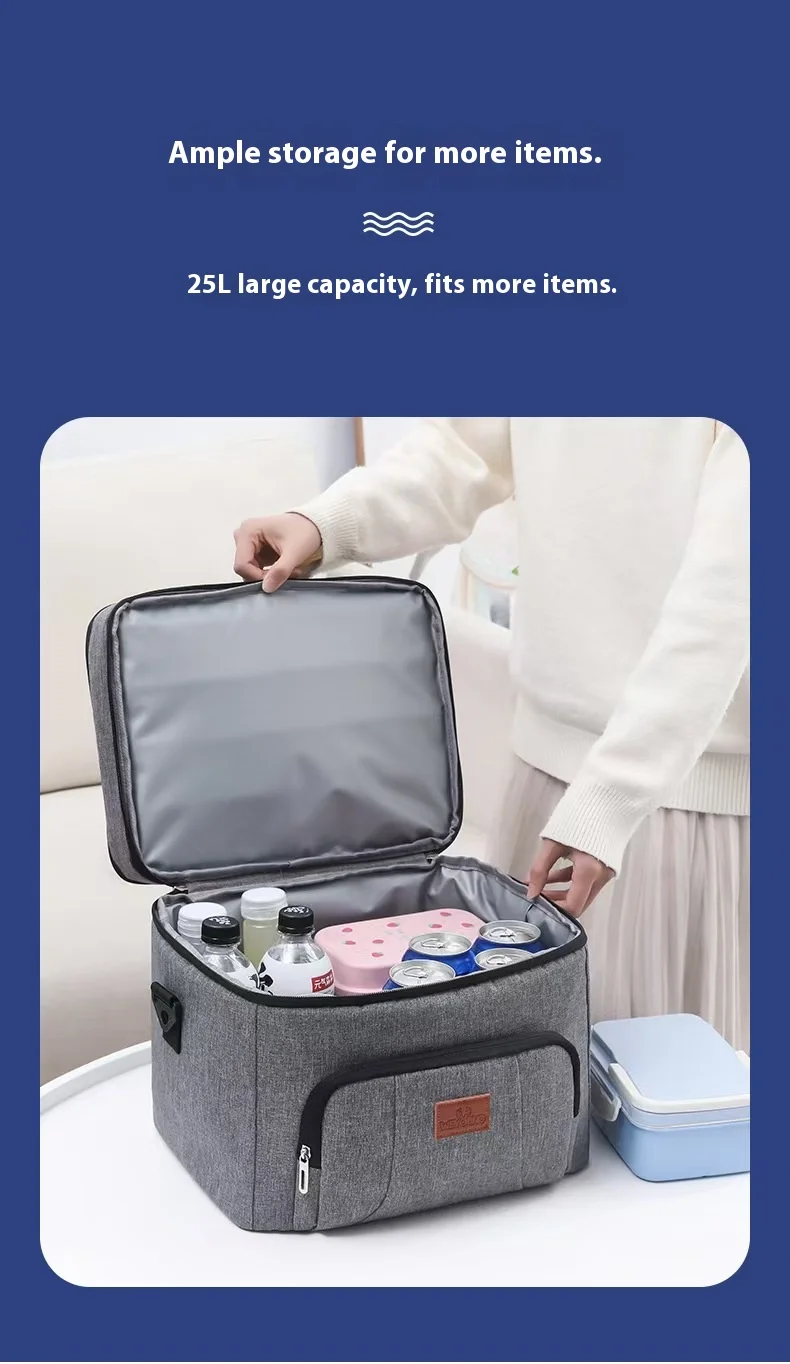 Double Layer Tote Cooler Lunch Bag - Large Capacity Travel Picnic Box with Shoulder Strap for Men  Women