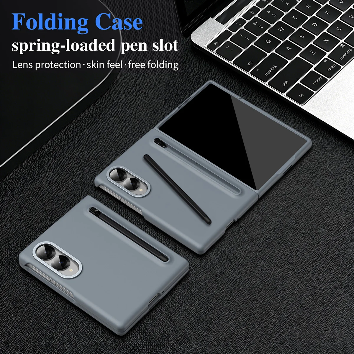 Wide Matte Folding Case with S Pen Slot & Built-in Tempered Glass Film