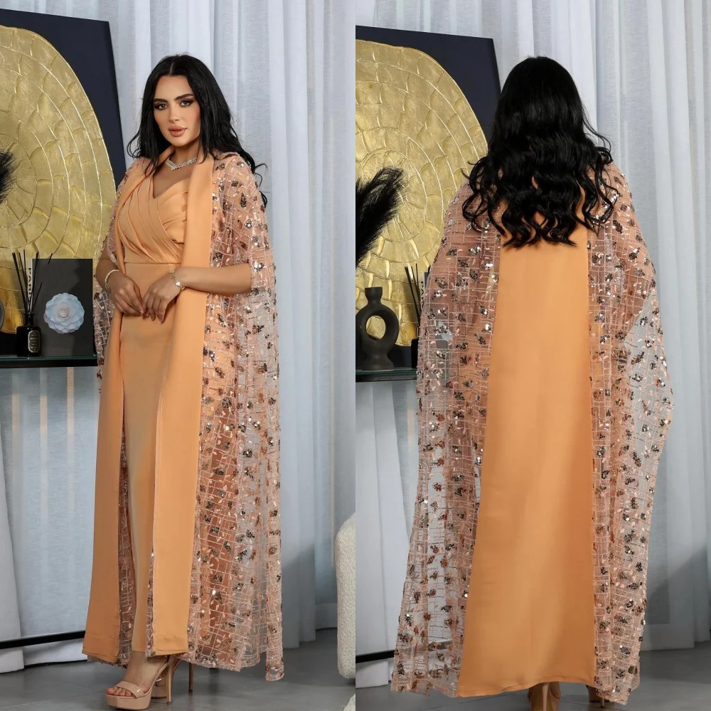 Evening  Sexy Casual  Jersey Beading Draped Pleat Evening A-line V-Neck Bespoke Occasion Gown Midi Dresses